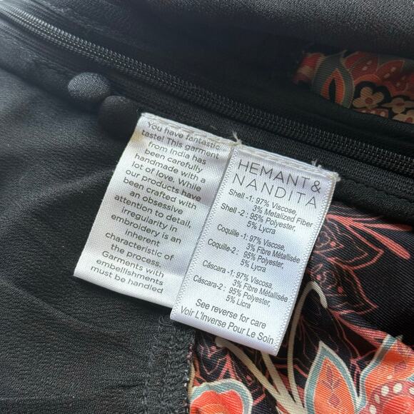 Hemant & Nandita x REVOLVE Zoie Bodysuit Women’s M Black Floral V-Neck black - Picture 12 of 16